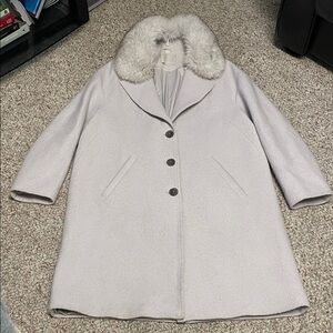 Soia & kyo fox fur collar 100% wool dove grey Women's long dress coat